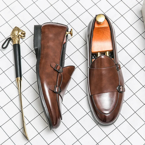 Men's Leather Formal Monk Shoes for Business Office and Wedding Events